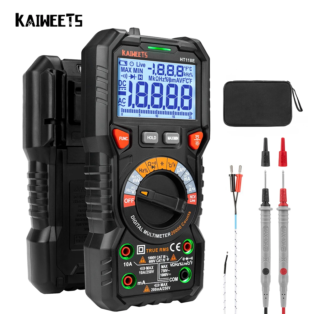 

20000 Counts TRMS Digital Multimeter Auto Range Accurately Measures 1000V 10A AC DC Ohm Hz NCV Live Voltage Temperature Meter