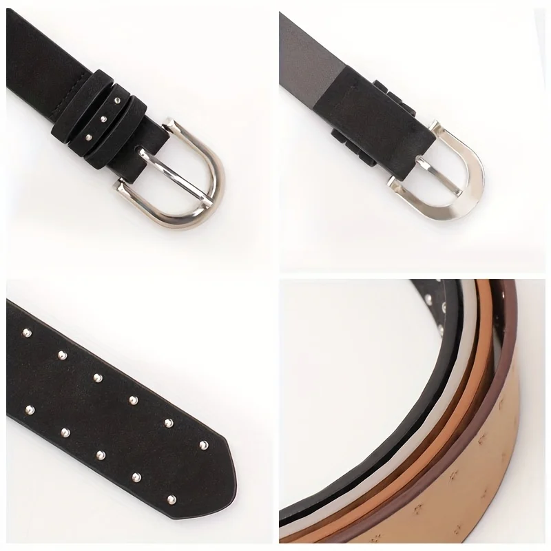 1pcs Women's Belt Retro Suede Rivet Belt Fashion Silvery Needle Buckle Belt Y2K Belts, Paired With Skirts, Jeans-For Ideal Gifts