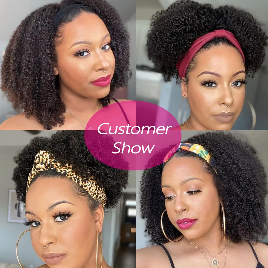 Headband Hair Woman Afro Kinky Curly Wig 200% High Denisty Brazilian Remy Hair Fast-Installing Full Machina Natural MYLOCKME human hair wigs