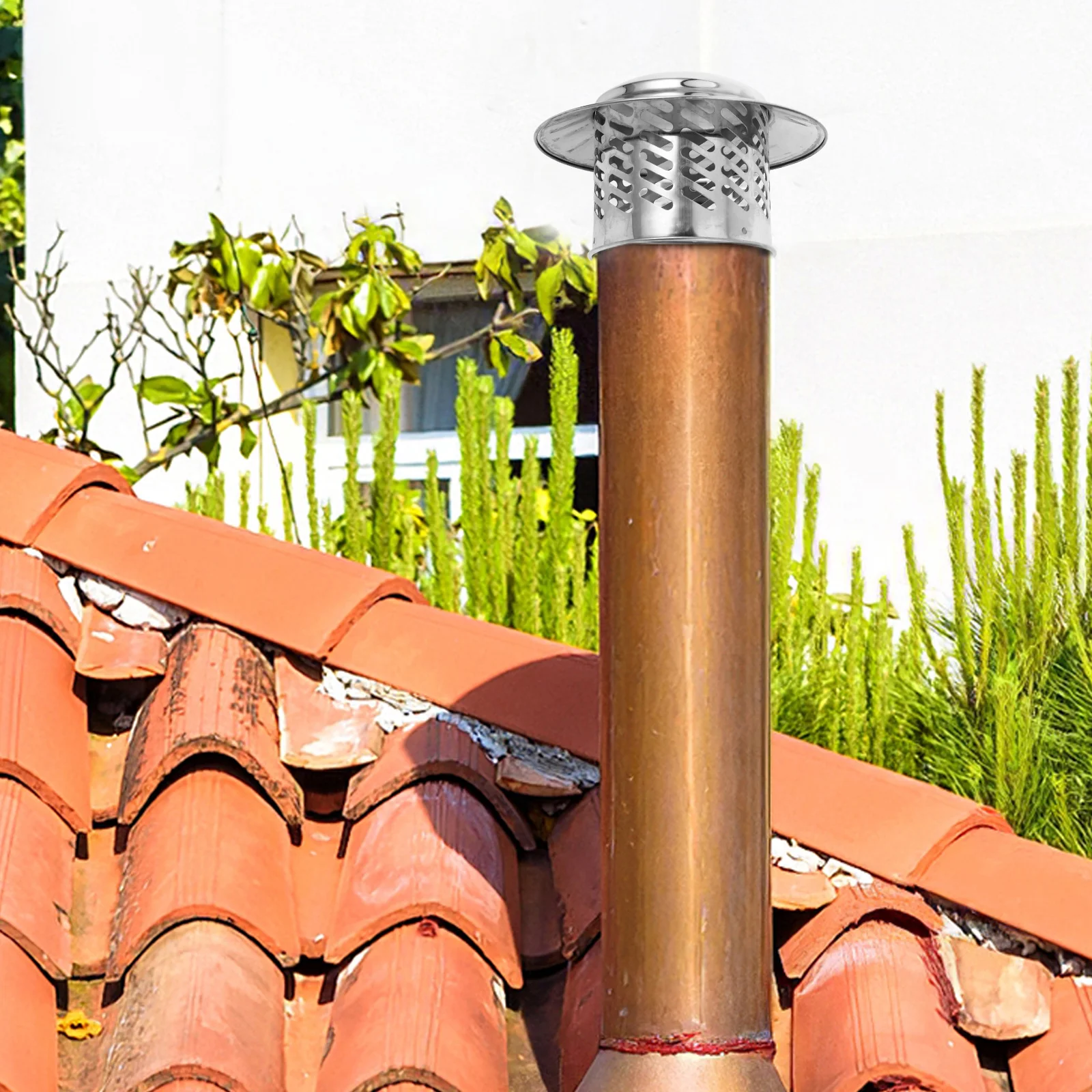 Stainless Steel Rain Hat Chimney Cap Flue Cover Stove Vent Exhaust Pipe Protector Fireplace Hood Birdproof Debris Blocker