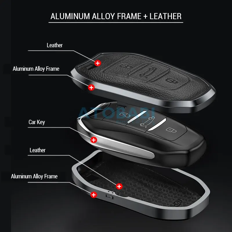 Aluminum Alloy Frame With Leather Car Key Case Smart Remote Fobs Protector  Cover For Peugeot 308 3008 5008 Citroen C4 DS DS4 DS5 - AliExpress