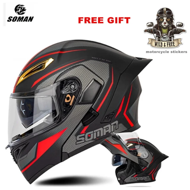 SOMAN-casco de motocicleta abatible hacia arriba para hombres y mujeres,  visera abierta de cara completa, Modular, 1 regalo gratis - AliExpress