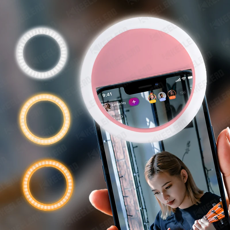 휴대 전화에 대 한 미니 Selfie 링 라이트 LED 램프 USB 충전 비디오 사진에 대 한 휴대용 라이브 메이크업에 대 한 Selfie 빛