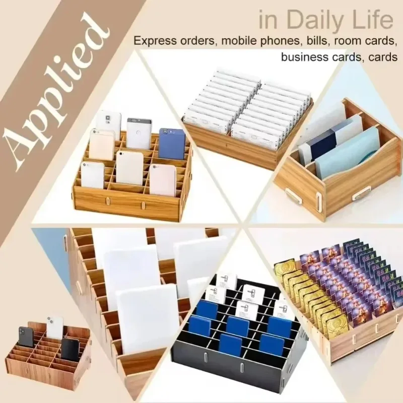 Per forniture per ufficio e scuola Scatola portaoggetti per cellulare in legno a 24 griglie, scatola portaoggetti per la gestione dei telefoni cellulari Organizzatore da tavolo - immagine 5