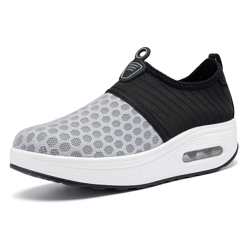 Sport Women Flat Platform Toning Sneakers Gray Blue Ladies Wedge Sneakers Thick Sole Outdoor Women Flying Flexible Jump Shoes