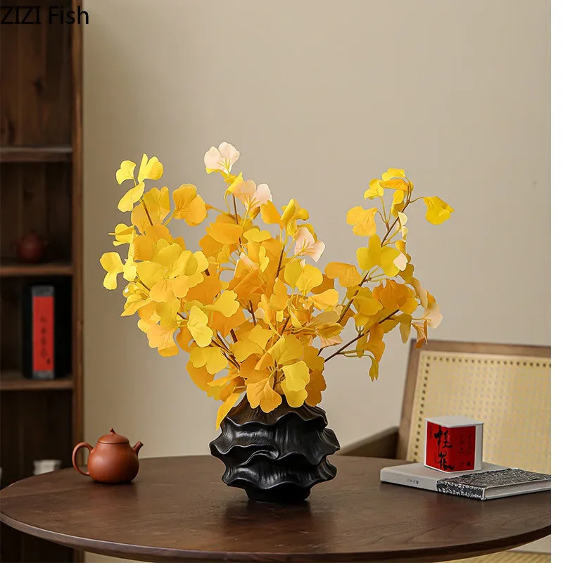 Creative Wave Shape Ceramic Vase Desk Decoration Flowers Arrangement Artificial Flower Decorative Vases Room Aesthetic Decor 3