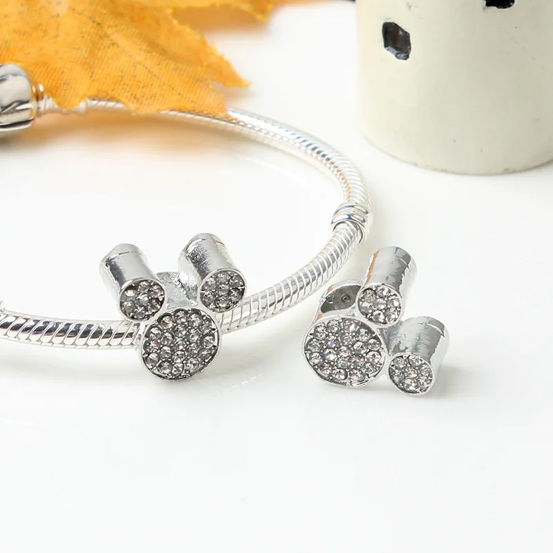 Fit Pandora Charms Bracelet Men Rose Silver Color Stitch Mickey Mouse Beads  DIY Jewelry For Women Cute Disney Minnie Bangle Gift