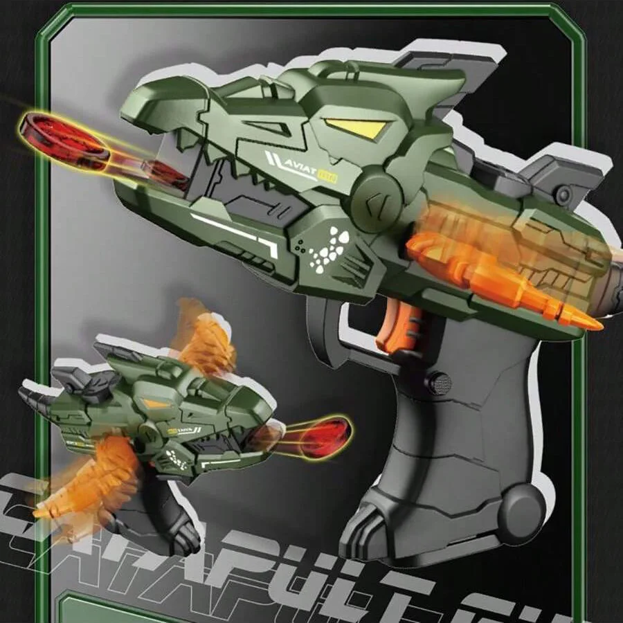 Dinosaur Soft Bullet Gun Saucer Ejection Unpowered Catapult Gun Outdoor Shooting Competition Game Kid Interactive Toy Party Gift 5