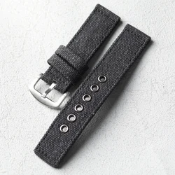Premium Durable Retro Canvas Strap - Black Green Double - Layer Thick Men's Band - 22mm (Brack silver buckle)
