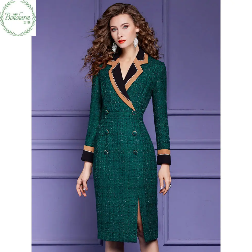 

Casual Long Sleeve Office Ladies Dress Spring V Neck Slim Suit Dress Cover-Ups Elegant Women Straight Dress Women Fashion K437