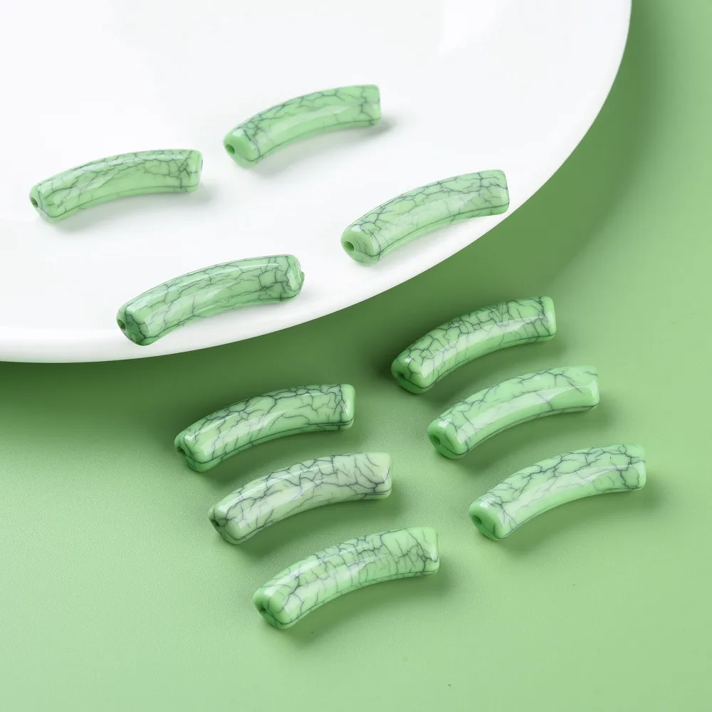 Pandahall 32x10mm Acrylic Beads Curved Tube Noodle Spacer  Beads Crackle for Jewelry Making Bracelet DIY Crafts  330pcs/500g