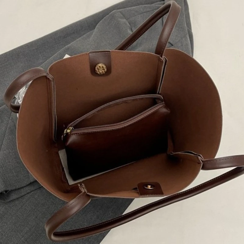 Branded Designer Shoulder Tote Bags For Women Soft PU Leather 2-IN-1 Big Capacity Shopper Tote Set 2026 Luxury Designer Handbags