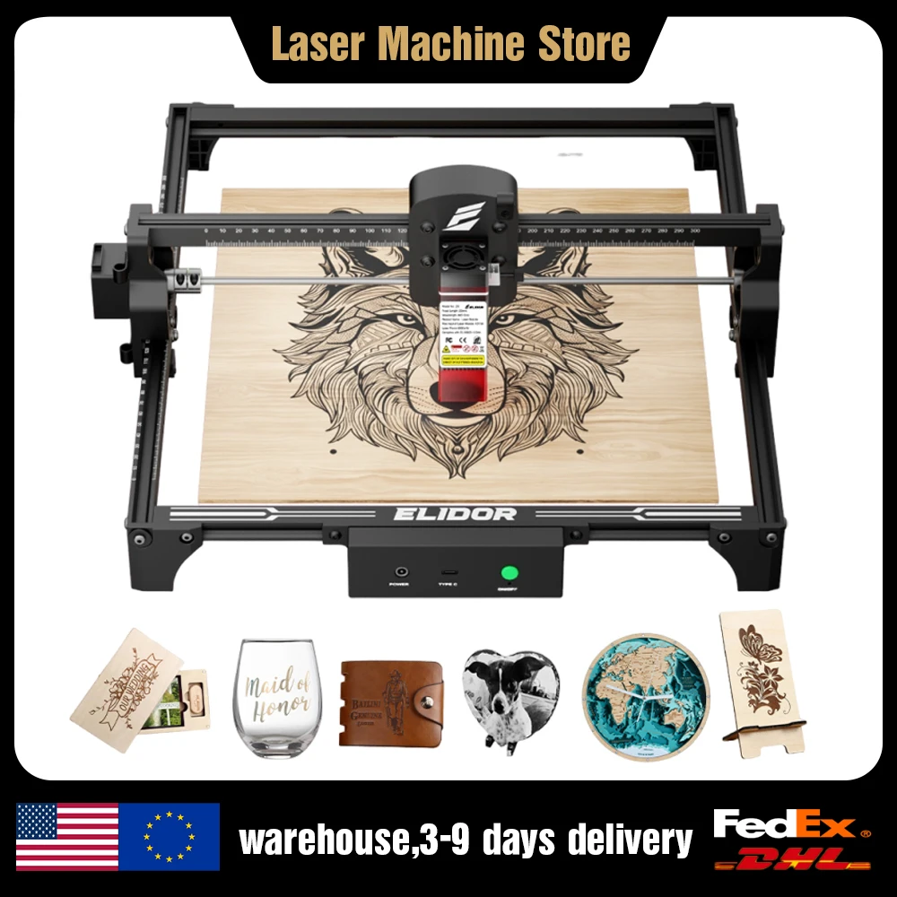 ELIDOR Z6 6W Laser Engraver Machine CNC Wood Marking Cutter 300X300mm Laser Cutting Machine Diode for Home DIY Logo Engraving