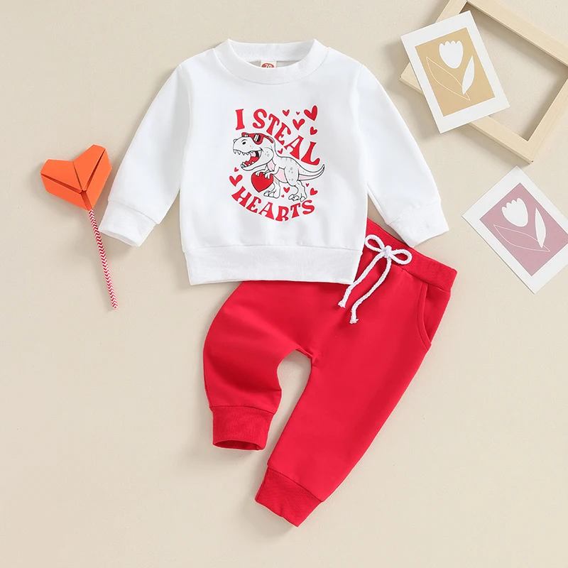 

2023-10-18 Lioraitiin Toddler Boys Outfits Dinosaur Letter Print O-Neck Long Sleeve Sweatshirts and Long Pants 2Pcs Clothes Set