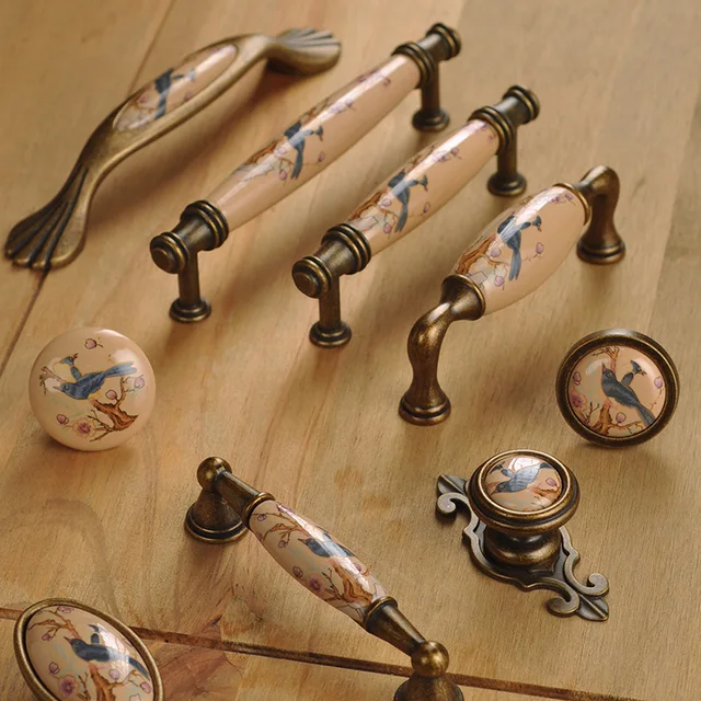 1 PC เซรามิค Knobs ลิ้นชักดึงลิ้นชักตู้เสื้อผ้าตู้เสื้อผ้าดึง Handles สําหรับเด็กบ้านเฟอร์นิเจอร์ห้องครัว Knobs รูปแบบนก 1