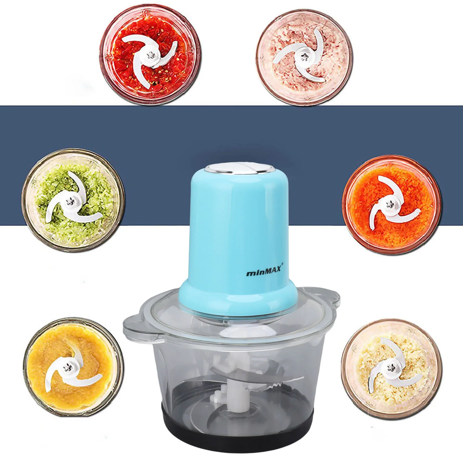 Electric Meat Grinders 2L Food Crusher Quick Chopping Mixing Multifunctional Vegetable Slicer Processor Chopper Kitchen Tool 3