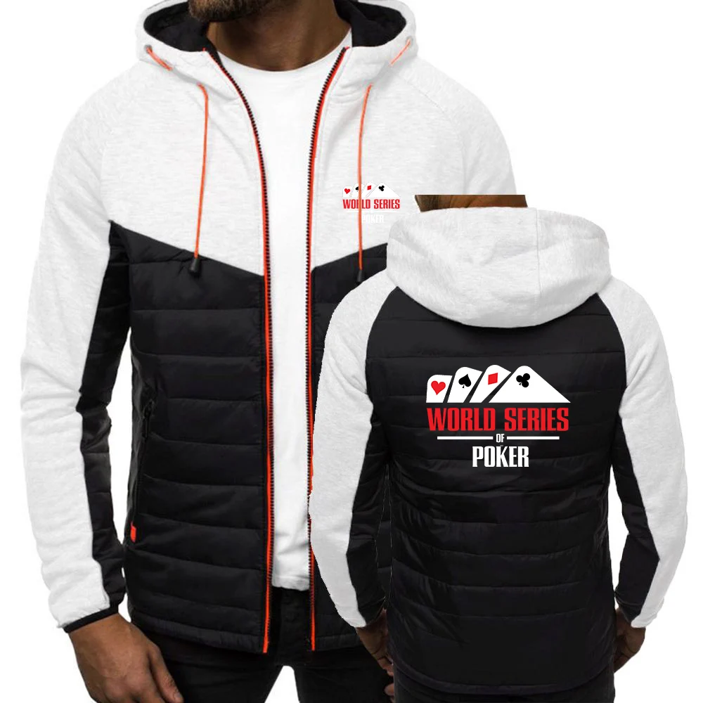 Men World Series of Poker Spring and Autumn Seven Color Cotton Jacket Printing Patchwork Design Exquisite Hooded Coat