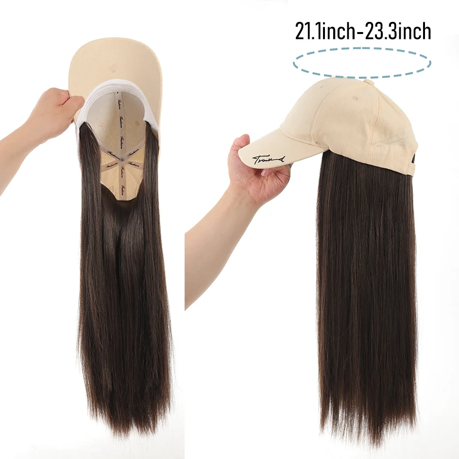Allaosify Synthetic hair Women's 18-inch light beige letter embroidered baseball cap Long straight hair wig
