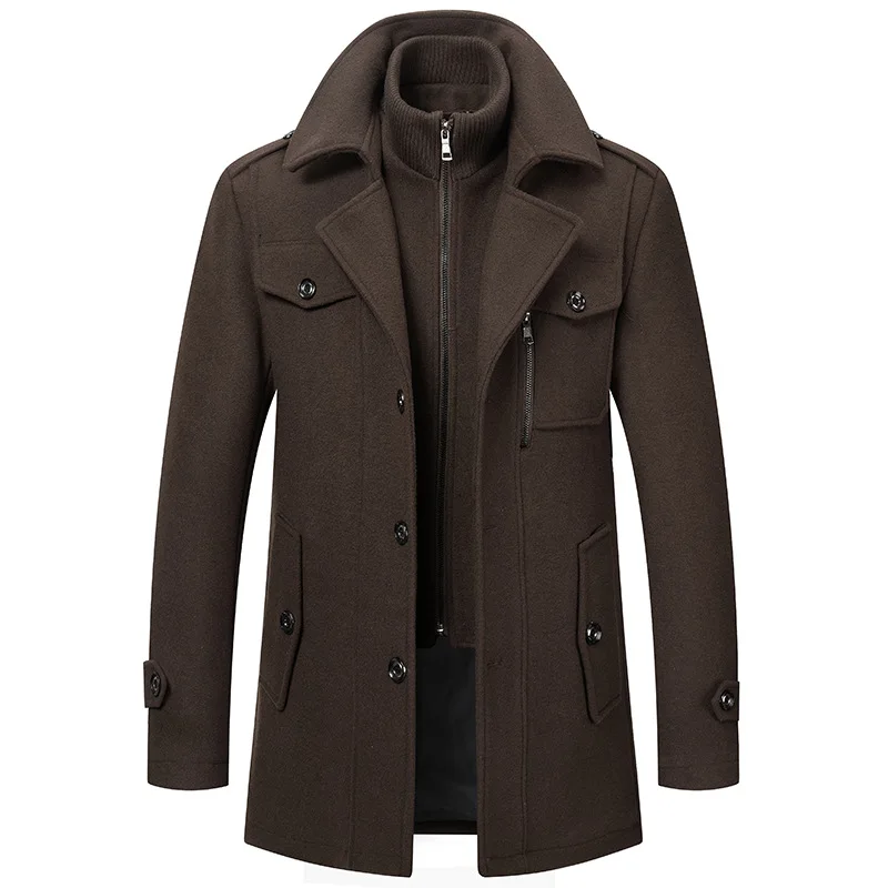 Autumn and Winter Men's Business Woolen Coat Fashion Double Necked Cold Resistant Fabric Casual Fashion Jacket
