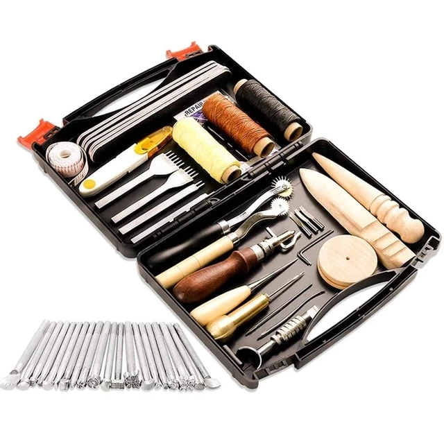 Leather Working Kit Different Leather Craft Tool with Sewing Needle  Stitching Groover Awl Metal Button Snaps for Leather Making - AliExpress