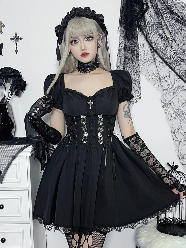 AltGoth Vintage Gothic Princess Dress Women Dark Harajuku Lace Up