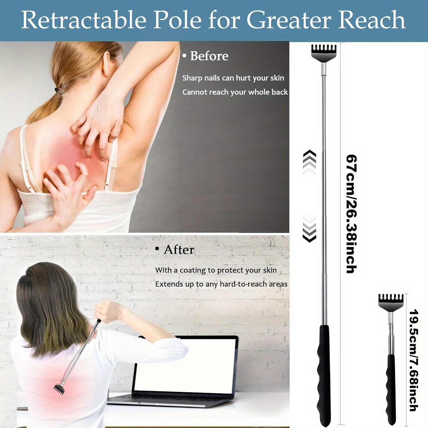 Handheld Back Scratcher Extendable Metal Portable Back Scratcher for Men Women Adults Telescoping Back Massager with PVC Handles