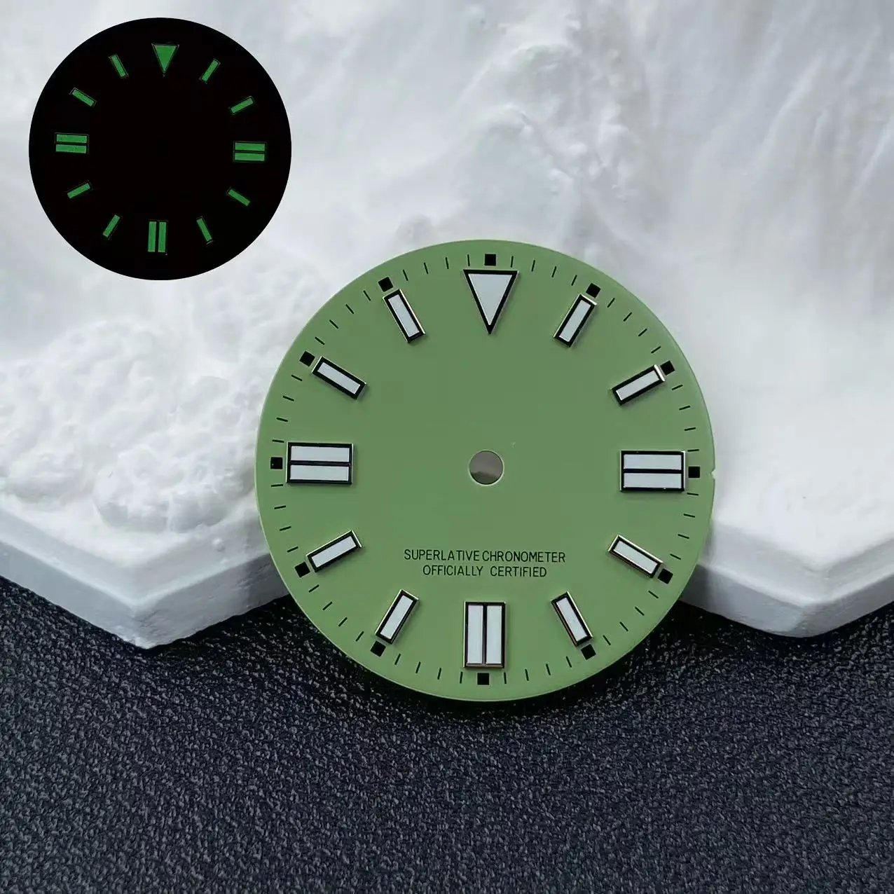 Green Luminous Single Date Dial - 28.5mm Watch Accessory with Custom Logo Option