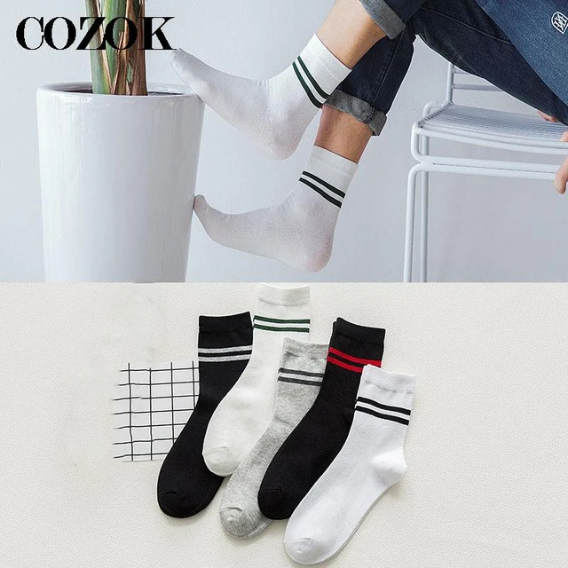 5pairs/lot Fashion Cotton Men Socks 2 Stripes Long Crew Socks Casual Sport Happy  Socks Man Autumn Winter Meias Calcetines Hombre - AliExpress