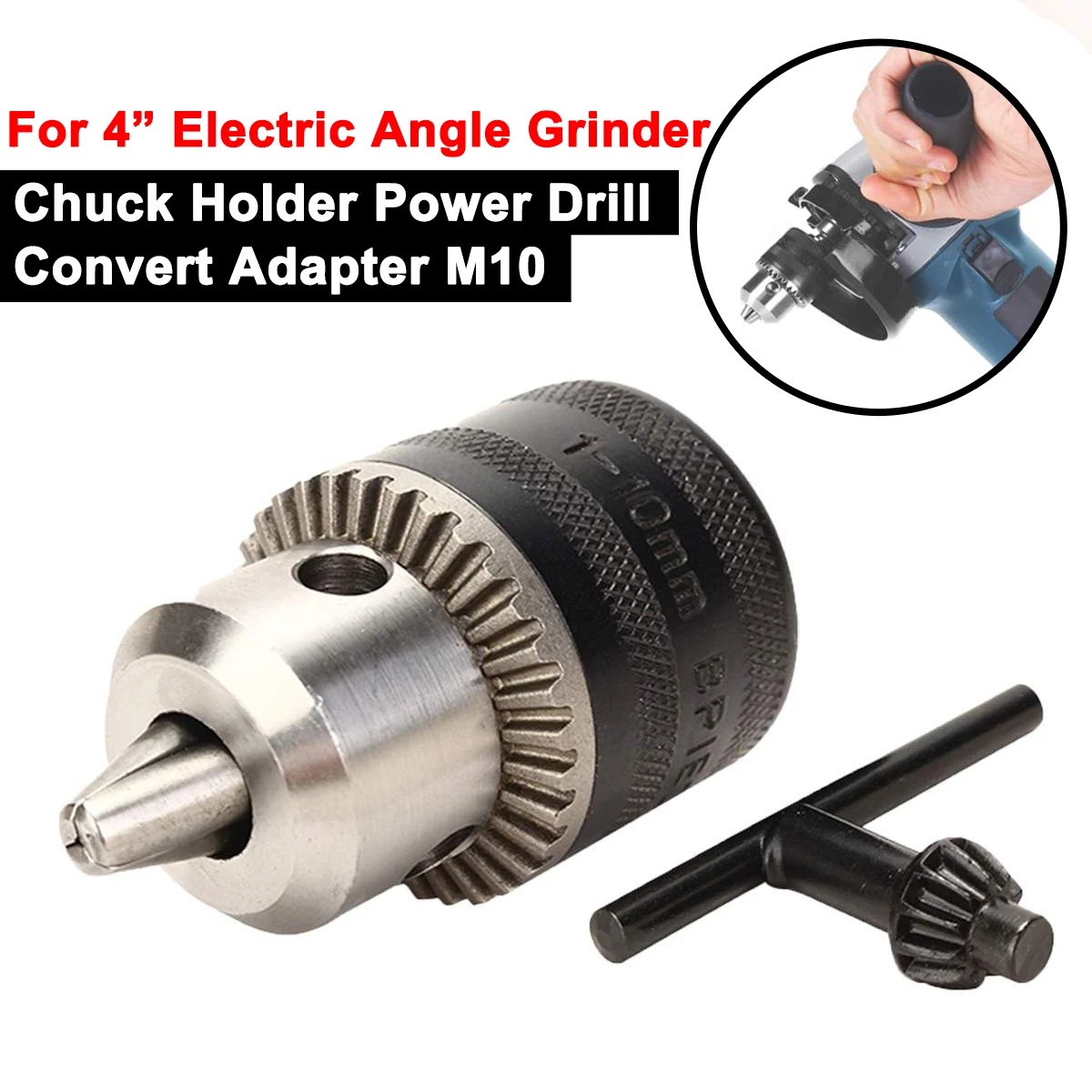 For 4" Electric Angle Grinder 10mm Chuck Holder Power Drill Convert