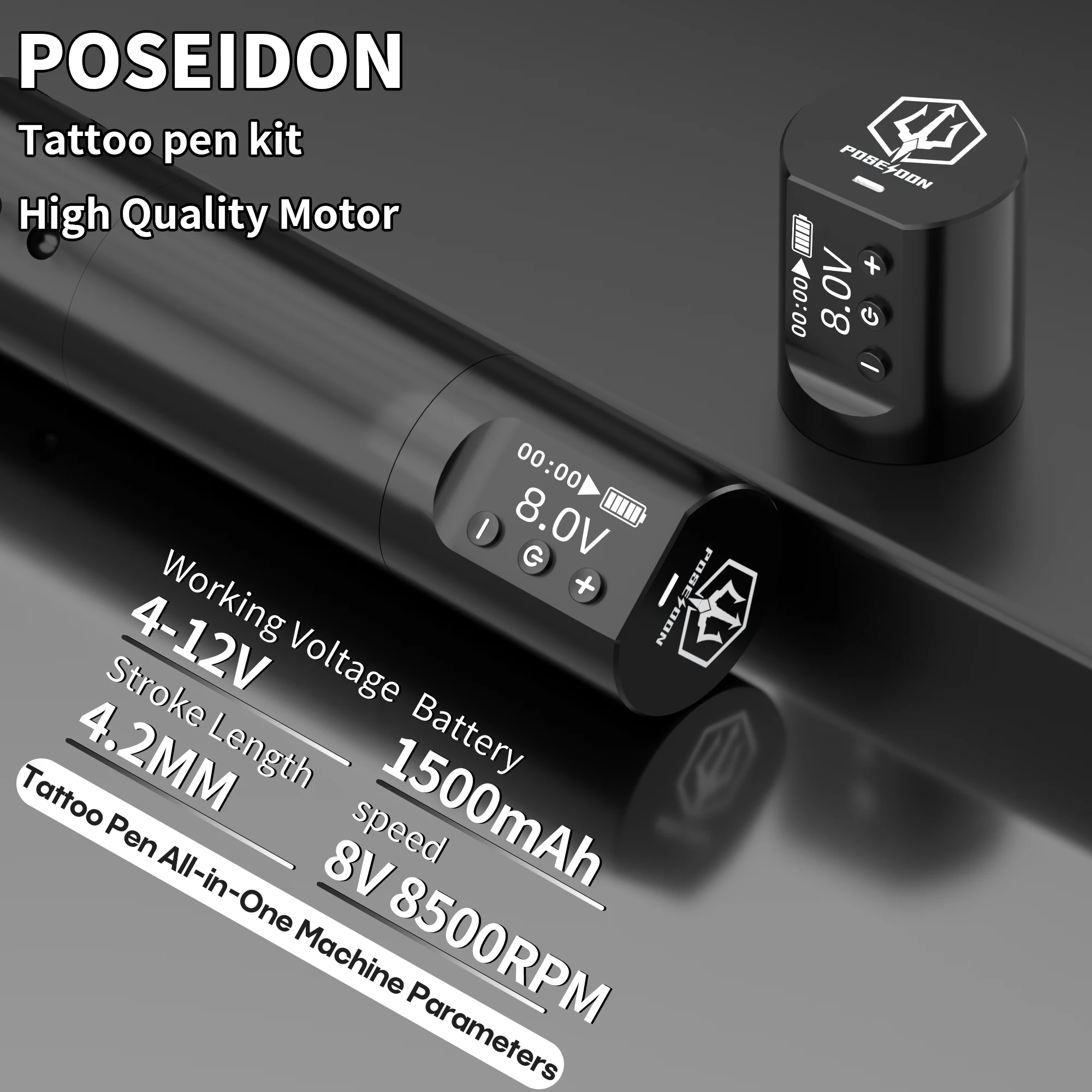 POSEIDON Tattoo Pen Kit Rotary Wireless Tattoo Machine Kit Coreless Motor Gun for Artist