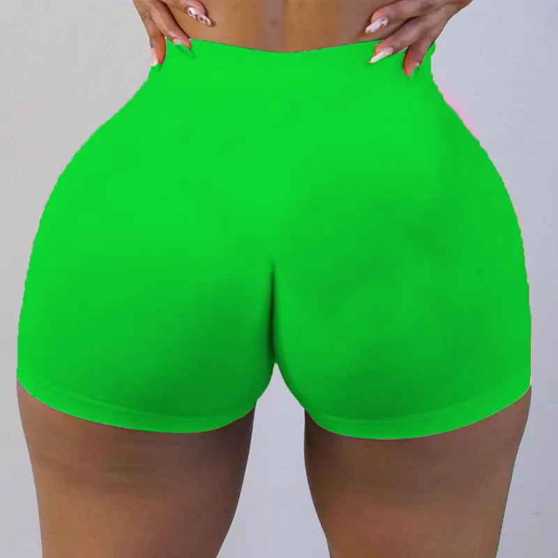 

HAOYUAN Sexy High Waist Spandex Booty Shorts Neon Green Womens Fitness Short Pants Summer Stretchy Bottoms Snack Shorts