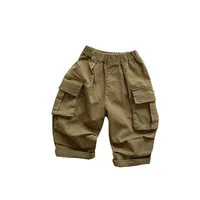 Autumn New Children Loose Trousers Baby Girls Pocket Cargo Pants Fashion Boys Versatile Casual Pants Kids Solid Wide Leg Pants 5