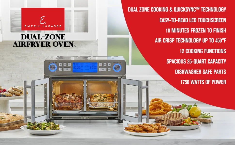 Description Picture 3 of itemDual Zone 360 Air Fryer Oven Combo with French Door, 25 QT Extra Large, Cook Two Foods in Different Ways, Up to 6