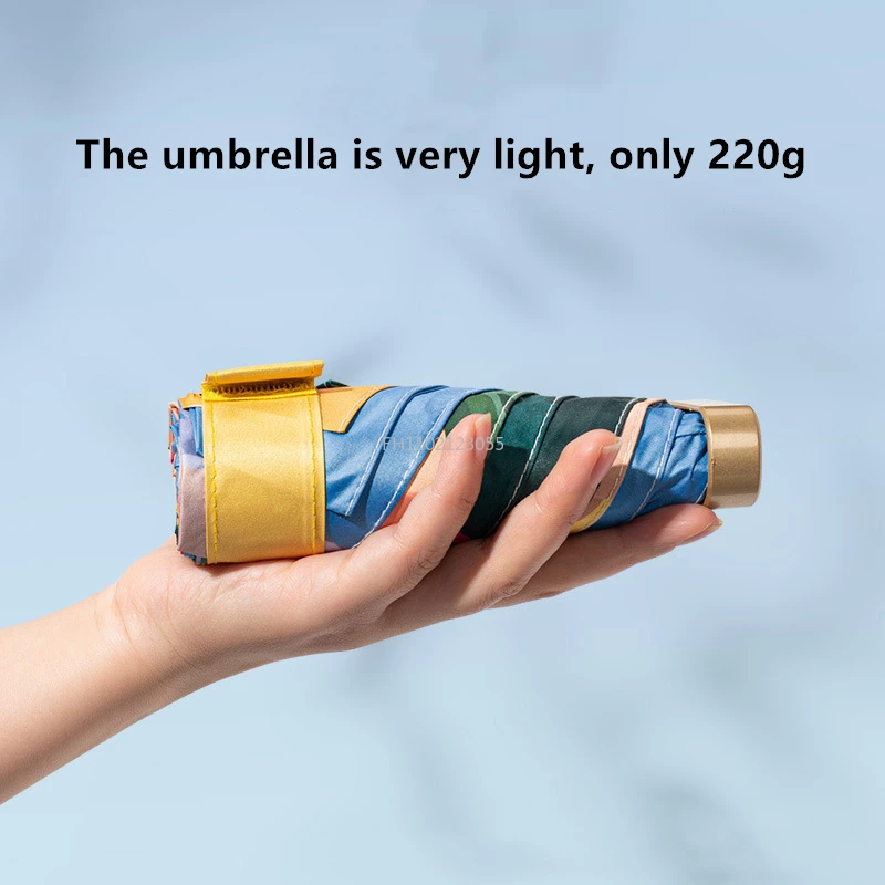 Small Portable Umbrella Woman Mini Pocket 5/6-folding Umbrella Rain Fashionable Oil Painting Travel Parasol Windproof Umbrella