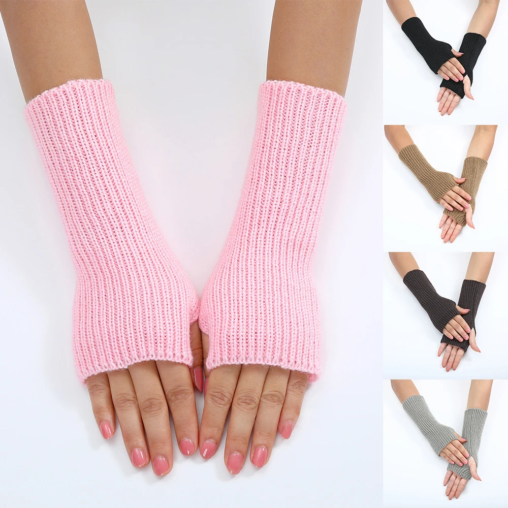 

Half-finger Gloves Female Autumn And Winter Wool Warmth Korean New Fingerless Students Touch Screen Thick Knitted Wristband