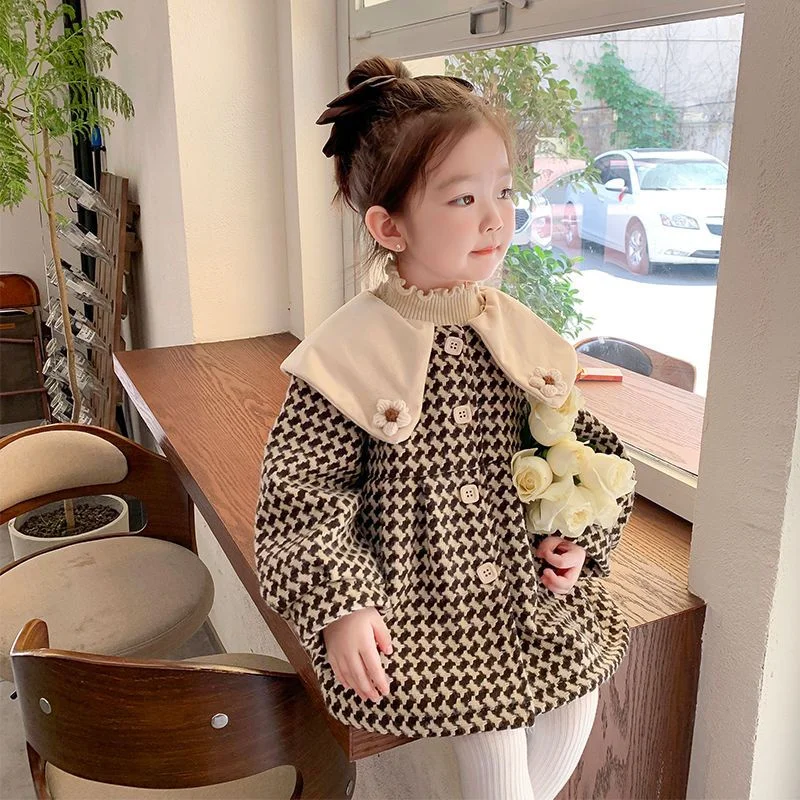 Girls Woolen Coat Jacket Cotton Outwear Windbreak Lapel Warm Plus Thicken Velvet Winter Autumn Party Children's Clothing girls winter coat