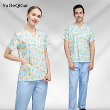 

2022 Wholesale Pet Grooming Scrub Workwear Multi-color Scrubs Tops Lab Work Costume Cartoon Printing Spa Uniforms Wholesale Pric