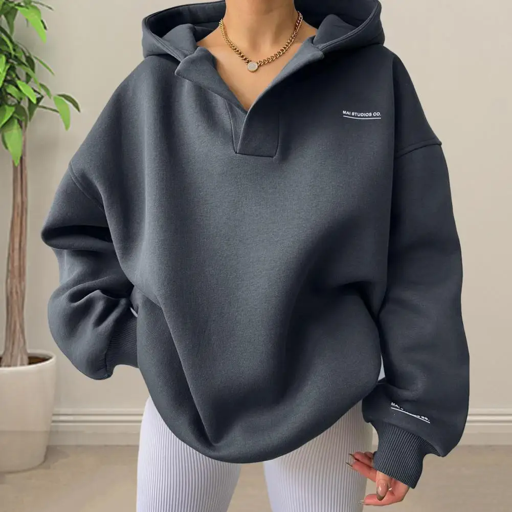 

Women Hoodie Fashionable Women's V-neck Hoodies Stylish Solid Color Pullover Tops for Autumn Winter for Streetwear for Women