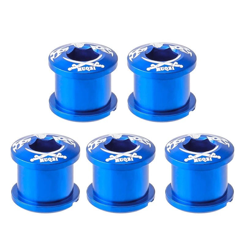 BIKE ALUMINUM DOUBLE CHAIN CHAINRING CRANK NUTS BOLTS SCREWS 5 PAIRS BLUE 