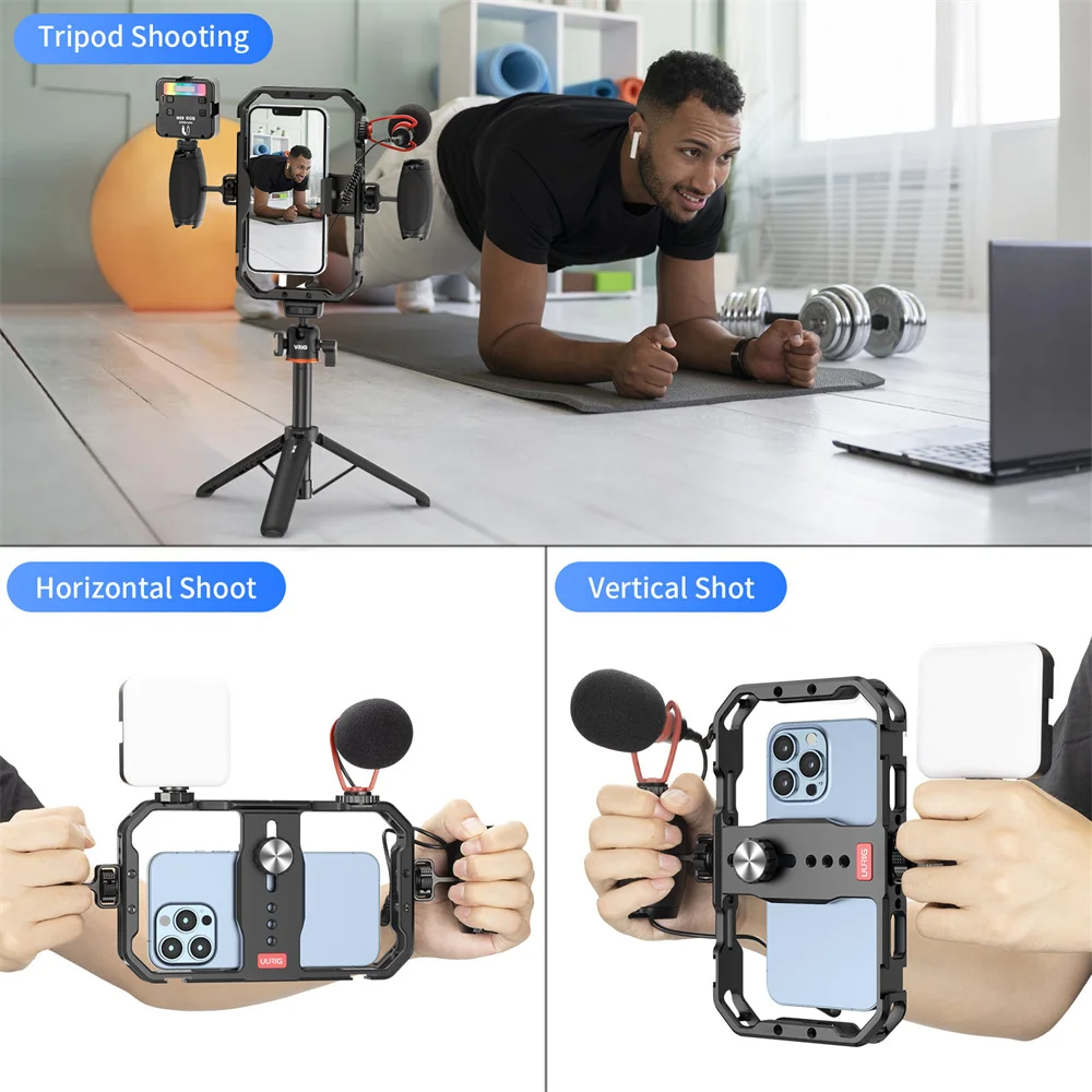 Universal Telefon Kamera Käfig Stabilisator mit Handgriff 1/4 Schraube Loch Telefon Halter für Smartphone Mic Füllen Licht Filmausrüstung Video