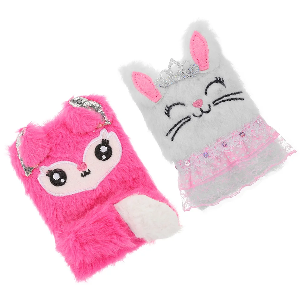 

2 Pcs Portable Mini Notebook Student Plush Rabbit Notepads Pads Paper Girls Journals Age 10-12