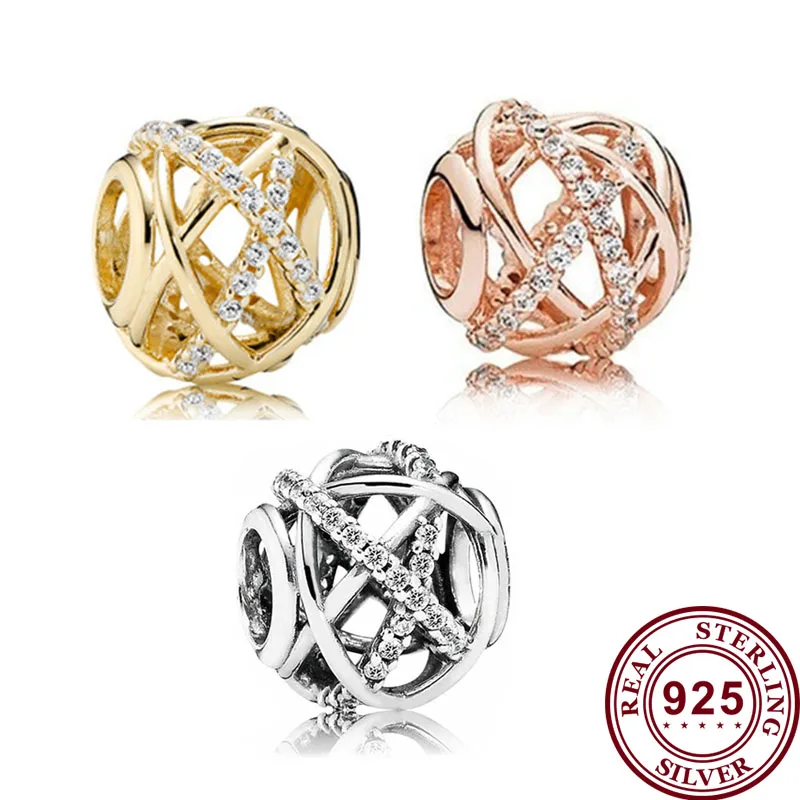 

Original 925 Sterling Silver Bead New Cut Out Rose Gold Galaxy Beads Fit Women's Bracelet & Necklace Diy Jewelry