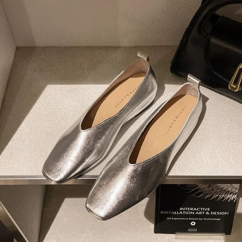 Women's Loafers Genuine Leather Luxury Shoes Sss Grade Silver Heels Gold Pumps Square Toe Elegant Mary Janes Shoes For Women 6