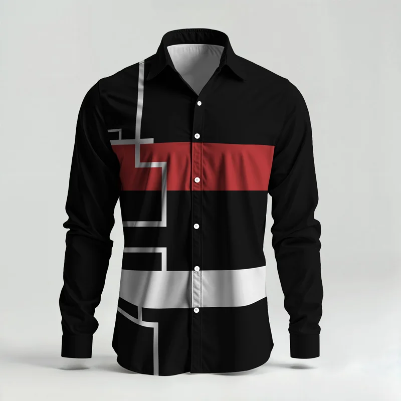 2025 Trendy Men Shirt Set Geometry Print Summer Fashion Simple Two Piece Set Mens Gradient Lightweight Party Long Sleeves Suit_voghion.com