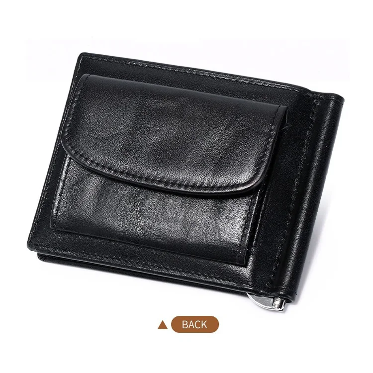 Genuine Leather Mens Wallet with Money Clip with Coin Pocket Billfold Cash Clip Leather Mens Money Clip Wallet 2