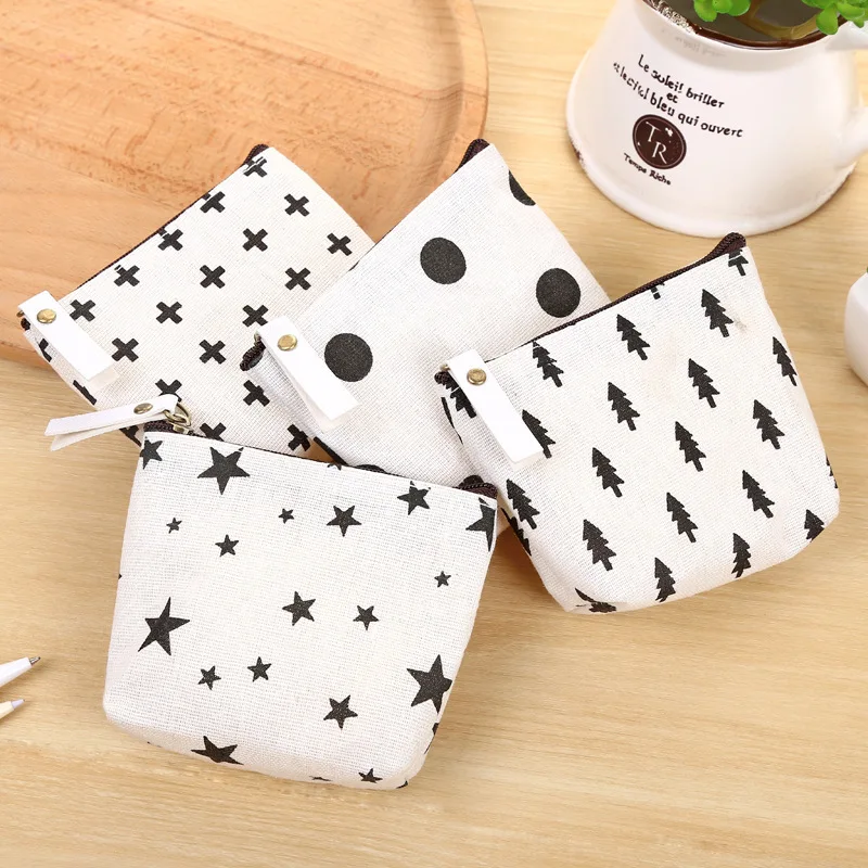 eTya Canvas Small Coin Purse Women Cartoon Cute Mini Change Pouch Ladies Key Car Card Money Bag Girl's Short Coin Holder Wallet