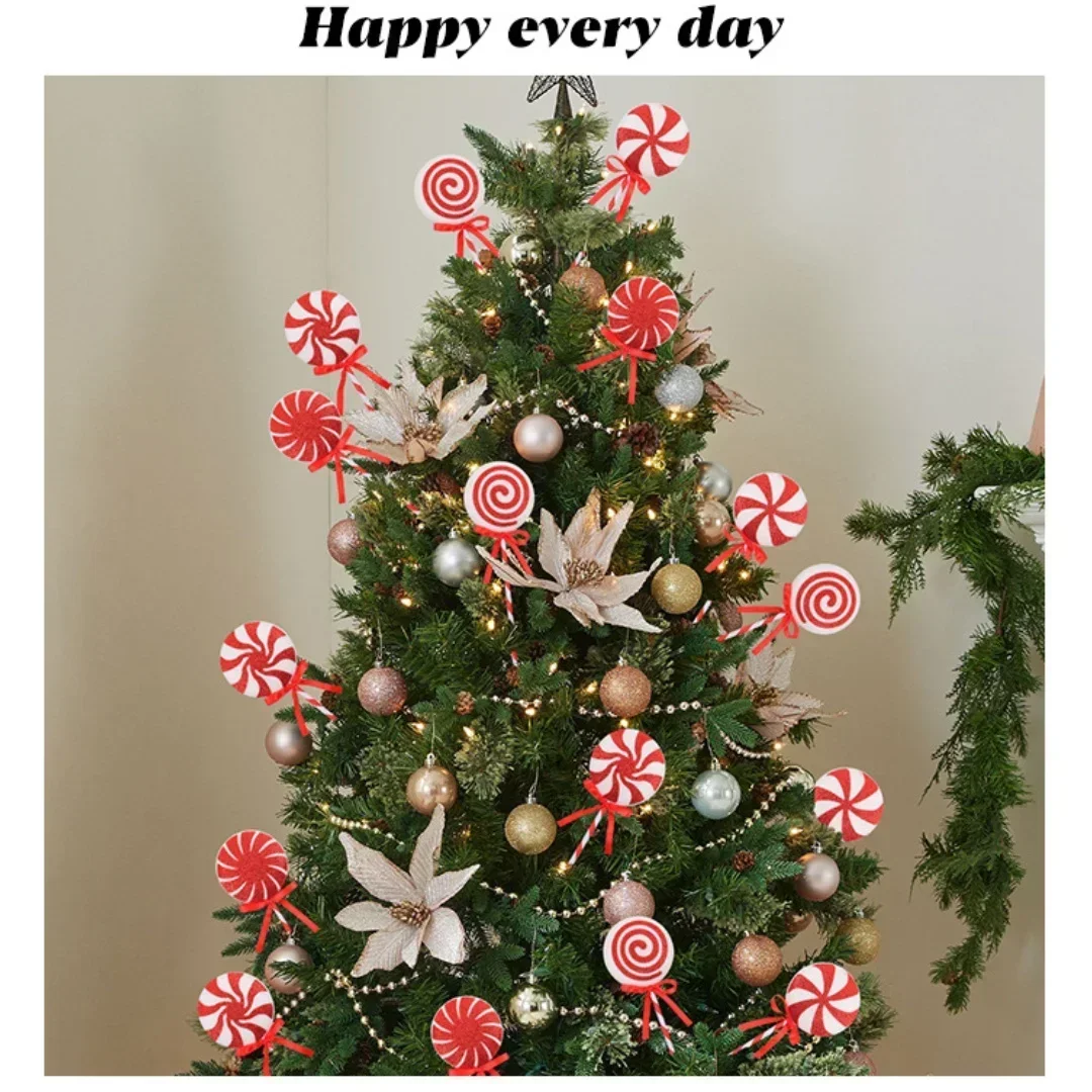 Red White Christmas Lollipop Decoration 21cm/8.26inch Creative Big Lollipop Xmas Tree Pendant Ornaments Festival Party Supplies