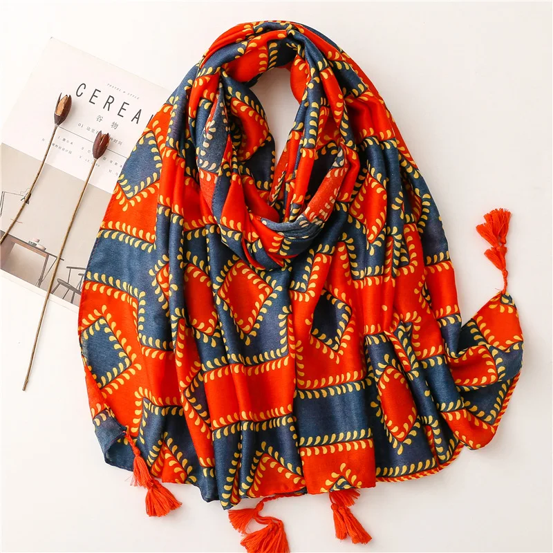 

Зимний женский шарф, новинка, модная мягкая длинная шаль из хлопка и льна в литературном стиле с квадратным принтом в виде ромбовидной решетки, глушитель