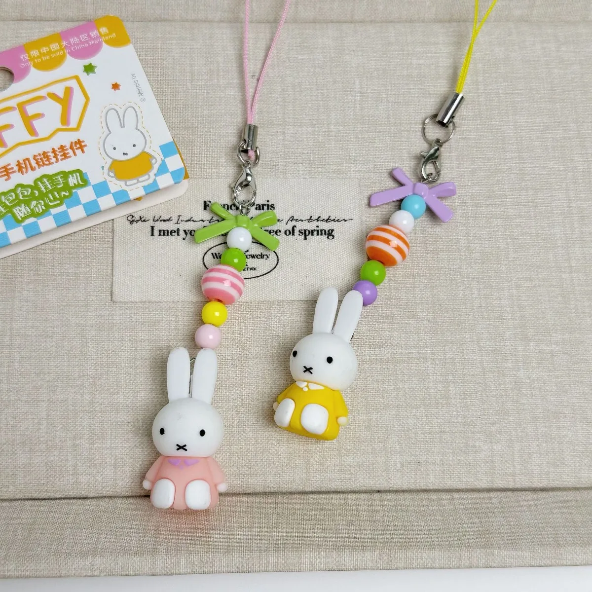 Kawaii Anime Miffy Keychain Cartoon Little Rabbit Bow Creative Keychain Bag Y2K Punk Style Bow Girl Gift