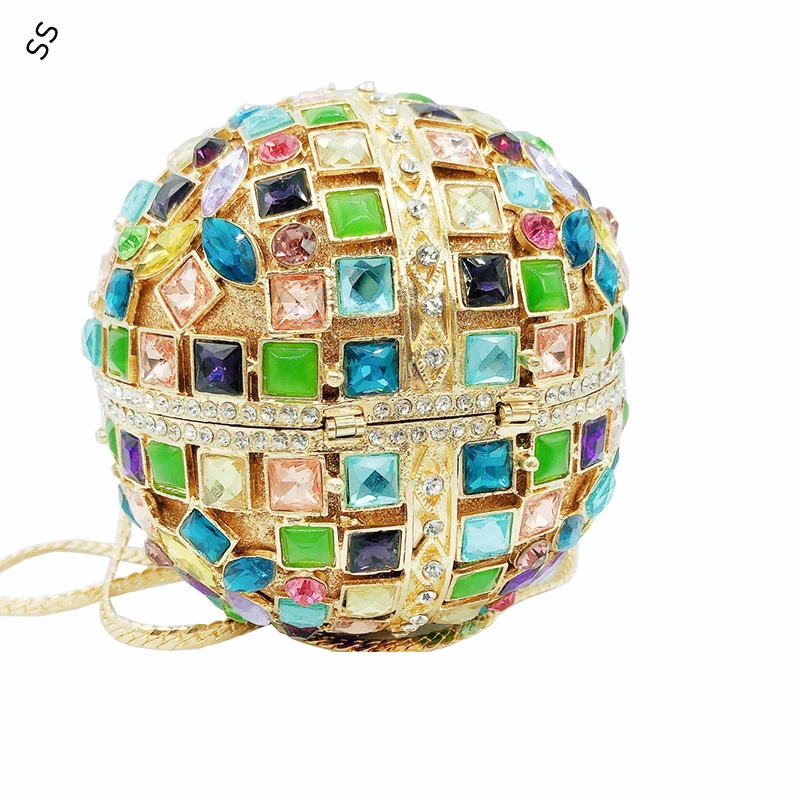 Newest Colorful Glass Rhinestone Diamond Round Women's Bag Fashion Banquet Shoulder-bag